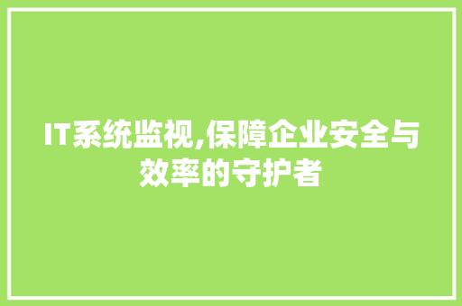 IT系统监视,保障企业安全与效率的守护者 IT系统监视,保障企业安全与效率的守护者