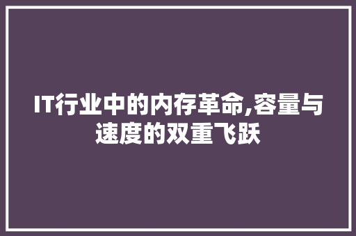 IT行业中的内存革命,容量与速度的双重飞跃