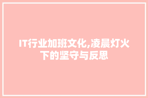 IT行业加班文化,凌晨灯火下的坚守与反思