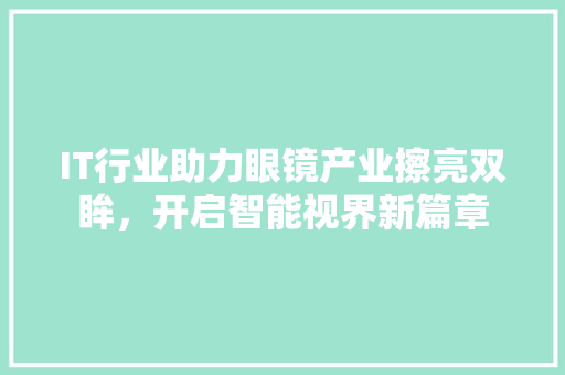 IT行业助力眼镜产业擦亮双眸，开启智能视界新篇章