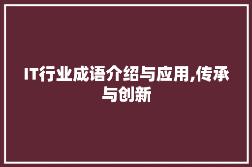 IT行业成语介绍与应用,传承与创新