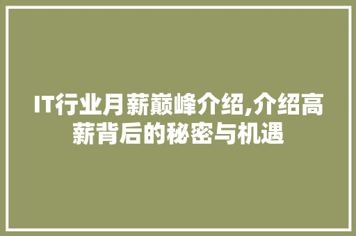 IT行业月薪巅峰介绍,介绍高薪背后的秘密与机遇