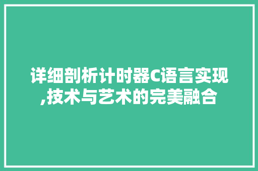 详细剖析计时器C语言实现,技术与艺术的完美融合