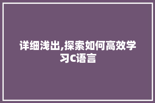 详细浅出,探索如何高效学习C语言