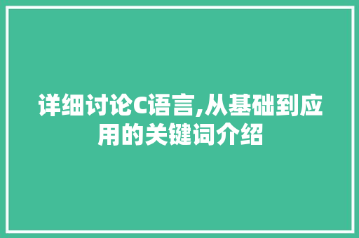 详细讨论C语言,从基础到应用的关键词介绍