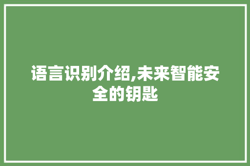 语言识别介绍,未来智能安全的钥匙