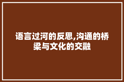 语言过河的反思,沟通的桥梁与文化的交融