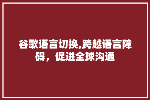 谷歌语言切换,跨越语言障碍，促进全球沟通