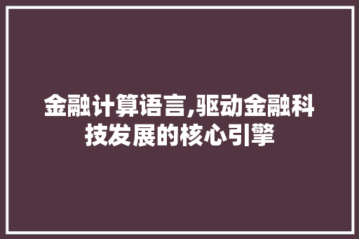金融计算语言,驱动金融科技发展的核心引擎