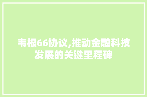 韦根66协议,推动金融科技发展的关键里程碑