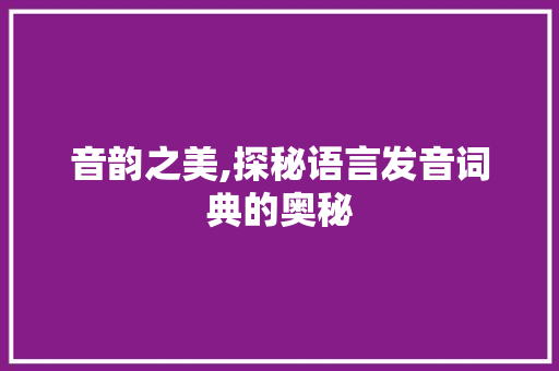 音韵之美,探秘语言发音词典的奥秘