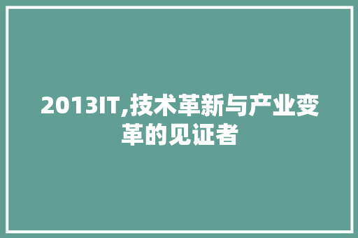 2013IT,技术革新与产业变革的见证者