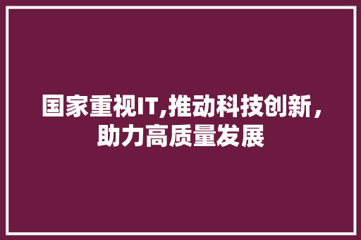 国家重视IT,推动科技创新，助力高质量发展