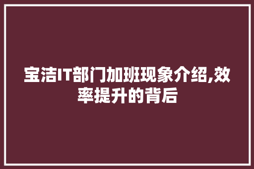 宝洁IT部门加班现象介绍,效率提升的背后