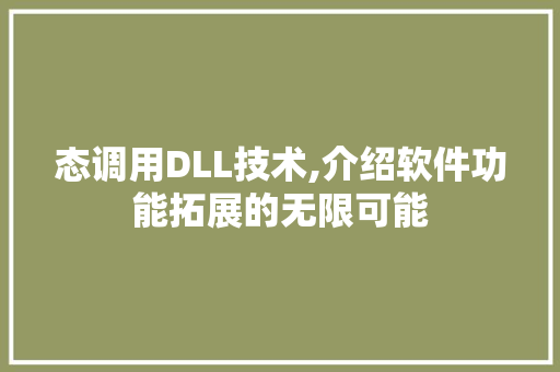 态调用DLL技术,介绍软件功能拓展的无限可能