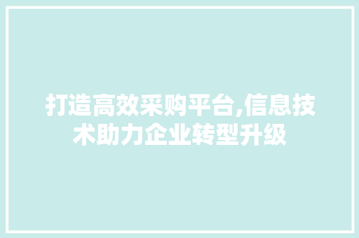 打造高效采购平台,信息技术助力企业转型升级