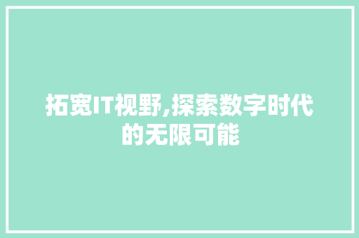 拓宽IT视野,探索数字时代的无限可能