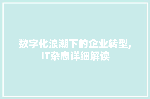 数字化浪潮下的企业转型,IT杂志详细解读