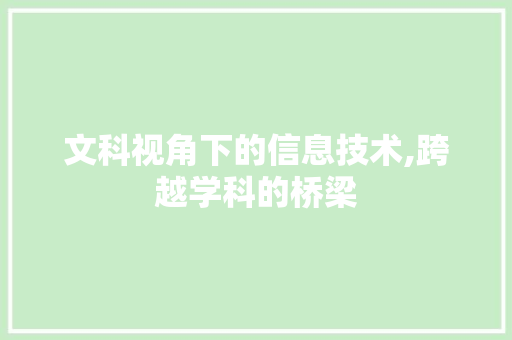 文科视角下的信息技术,跨越学科的桥梁