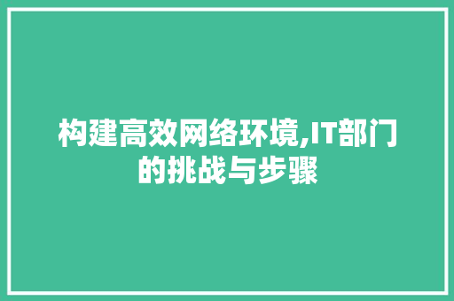构建高效网络环境,IT部门的挑战与步骤