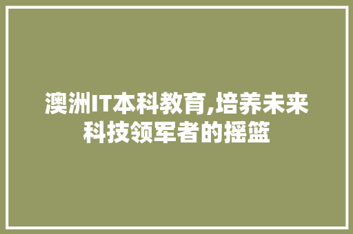 澳洲IT本科教育,培养未来科技领军者的摇篮