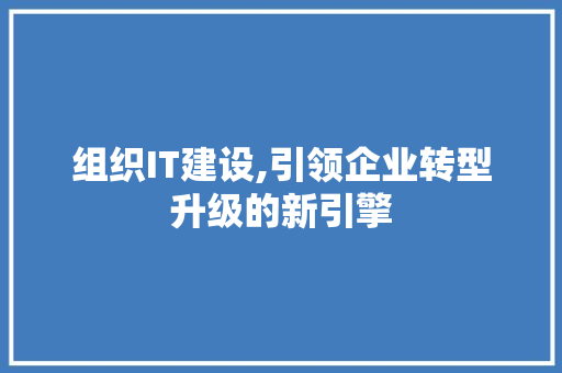 组织IT建设,引领企业转型升级的新引擎