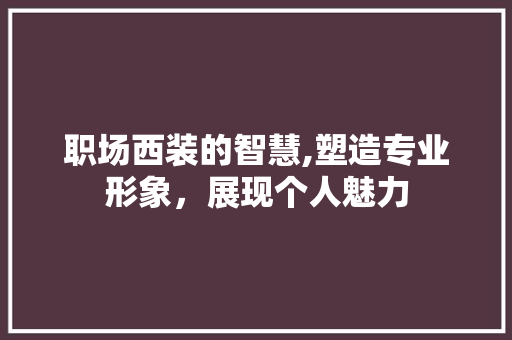职场西装的智慧,塑造专业形象，展现个人魅力