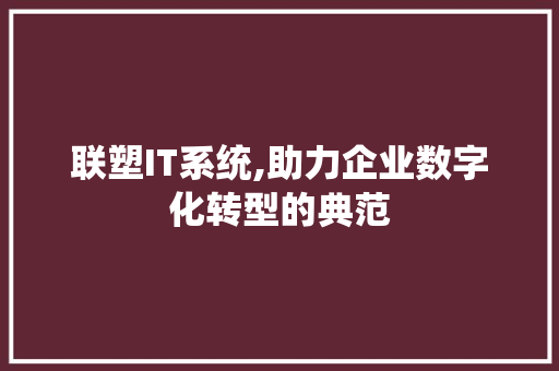 联塑IT系统,助力企业数字化转型的典范