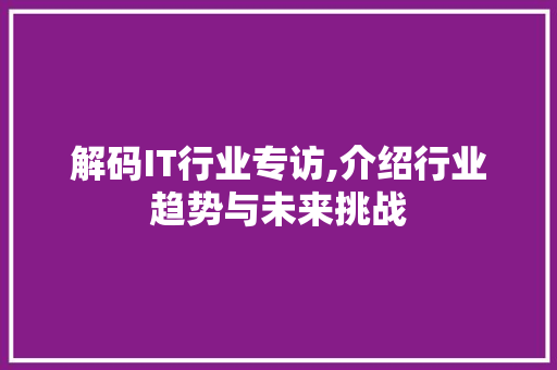 解码IT行业专访,介绍行业趋势与未来挑战