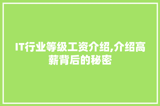 IT行业等级工资介绍,介绍高薪背后的秘密