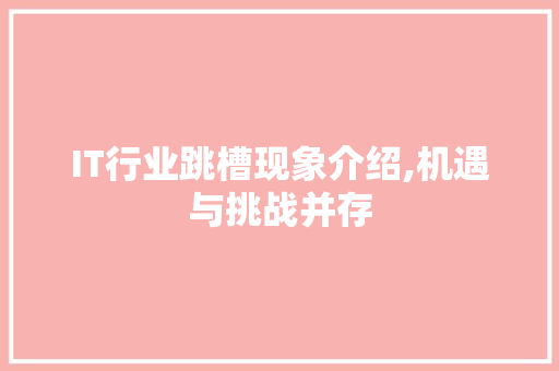 IT行业跳槽现象介绍,机遇与挑战并存