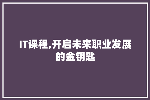 IT课程,开启未来职业发展的金钥匙