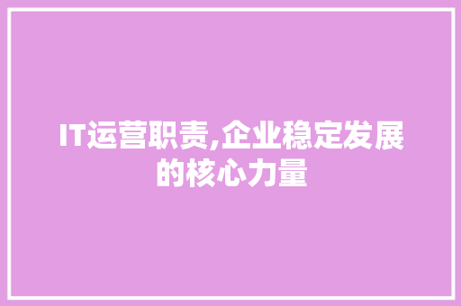 IT运营职责,企业稳定发展的核心力量