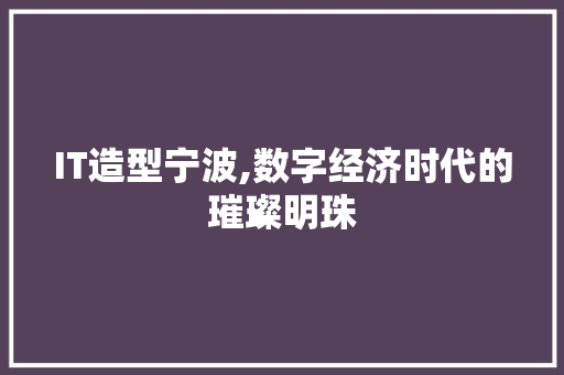 IT造型宁波,数字经济时代的璀璨明珠 农业常识