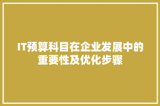 IT预算科目在企业发展中的重要性及优化步骤