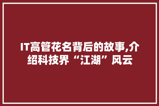 IT高管花名背后的故事,介绍科技界“江湖”风云