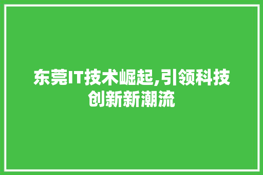 东莞IT技术崛起,引领科技创新新潮流