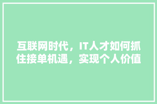 互联网时代，IT人才如何抓住接单机遇，实现个人价值最大化