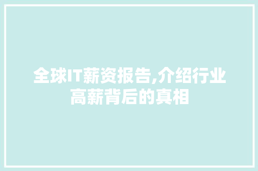 全球IT薪资报告,介绍行业高薪背后的真相