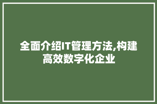 全面介绍IT管理方法,构建高效数字化企业