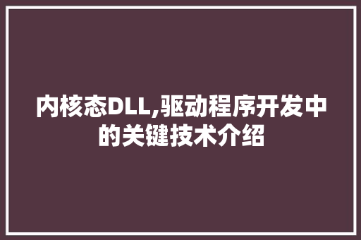 内核态DLL,驱动程序开发中的关键技术介绍