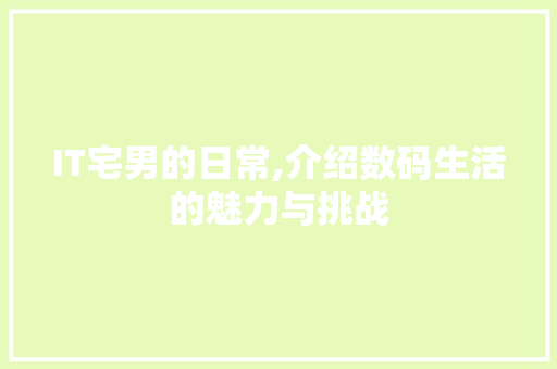 IT宅男的日常,介绍数码生活的魅力与挑战