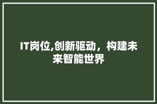 IT岗位,创新驱动，构建未来智能世界