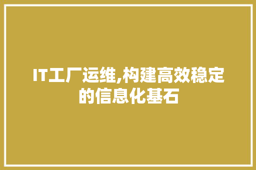 IT工厂运维,构建高效稳定的信息化基石