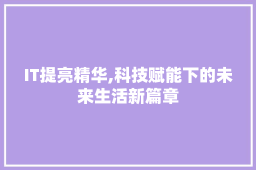 IT提亮精华,科技赋能下的未来生活新篇章