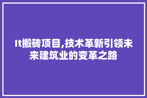 It搬砖项目,技术革新引领未来建筑业的变革之路