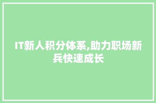 IT新人积分体系,助力职场新兵快速成长