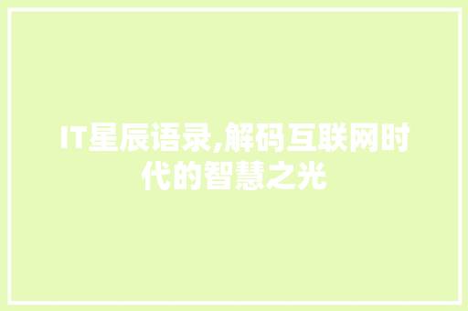 IT星辰语录,解码互联网时代的智慧之光