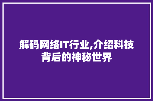 解码网络IT行业,介绍科技背后的神秘世界