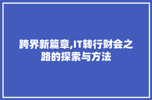 跨界新篇章,IT转行财会之路的探索与方法